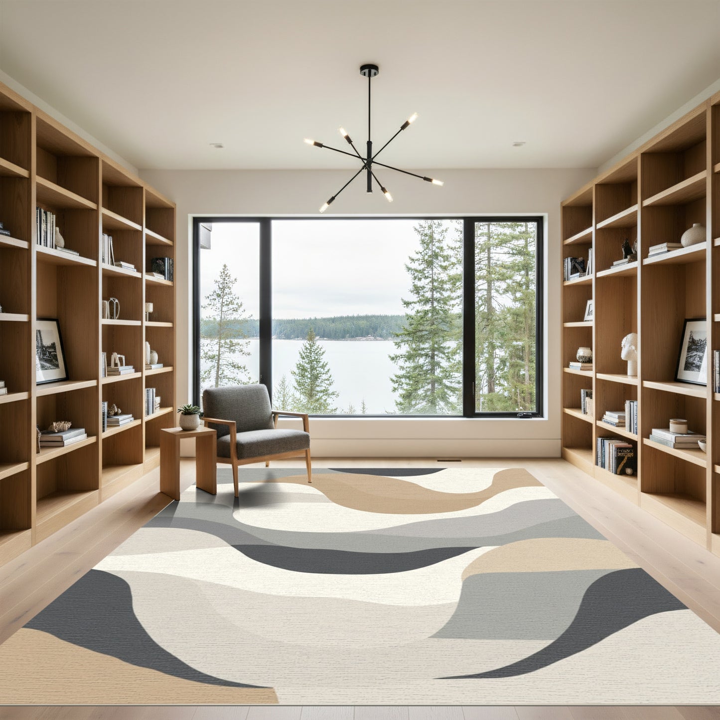 Neutral Abstract Wavy Layers Rug