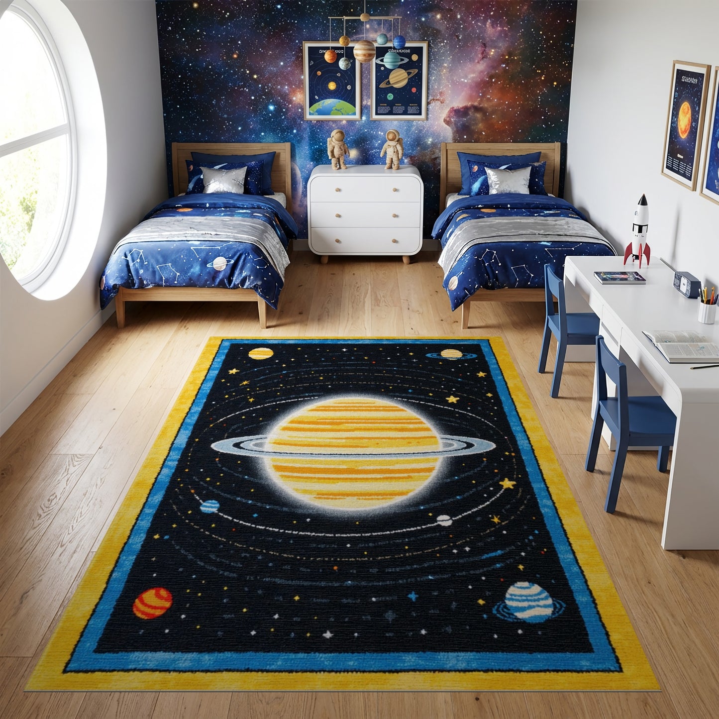 Cosmic Saturn Rings Stars Planets Rug