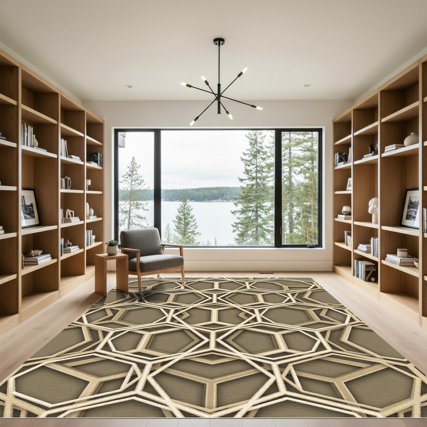 Sophisticated Golden Geometric Hexagonal Lattice Rug