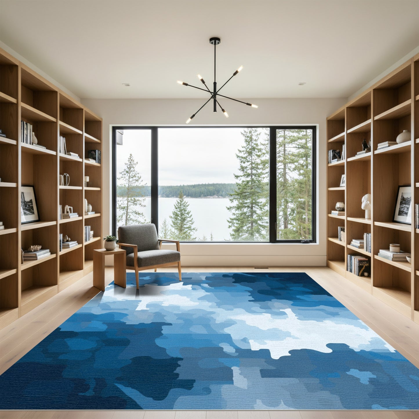 Abstract Blue Camouflage Landscape Rug