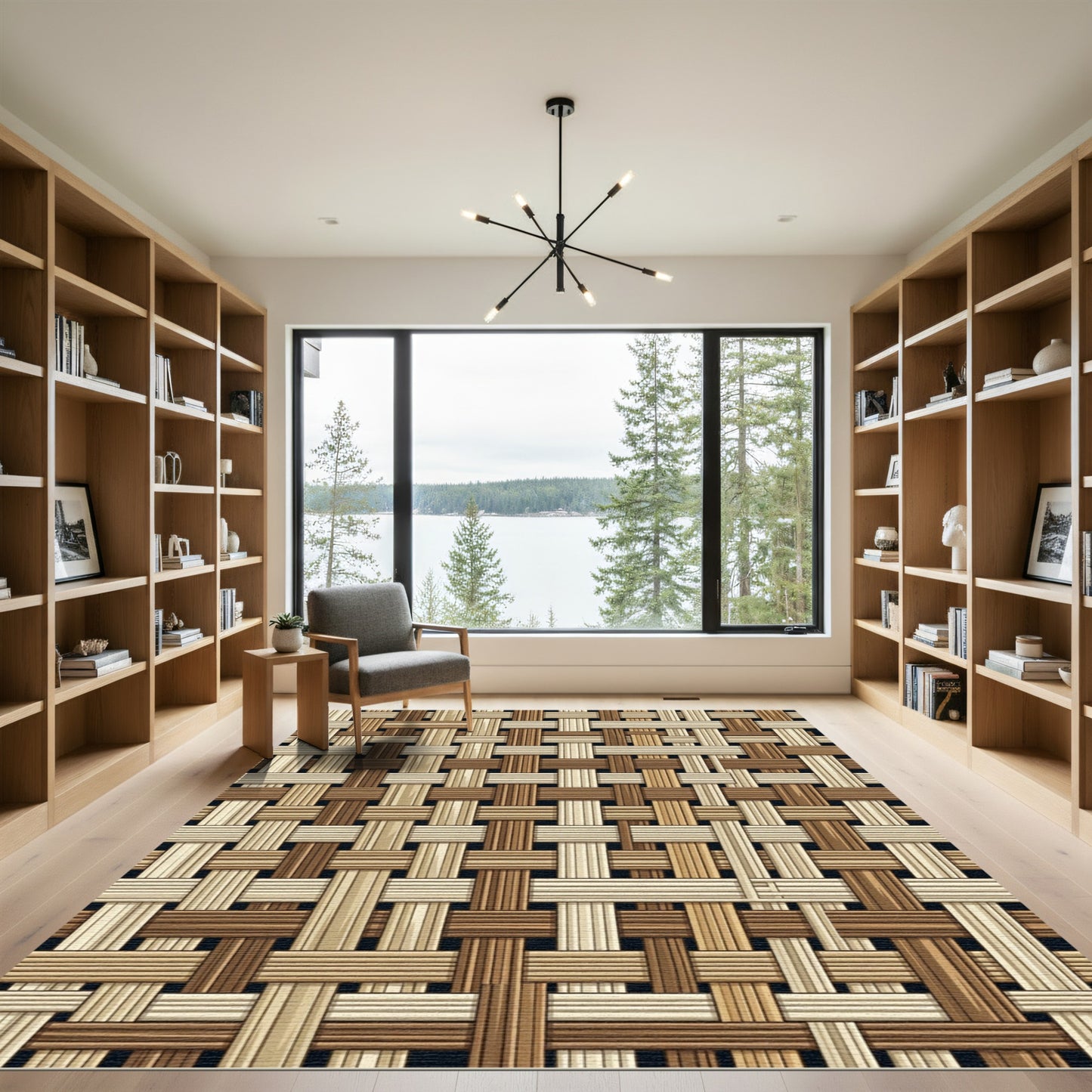 Woven Natural Tan Brown Lattice Rug