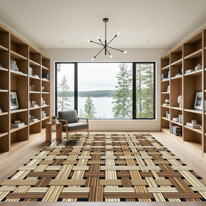 Woven Natural Tan Brown Lattice Rug