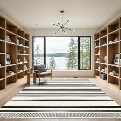 Cream and Black Hand Drawn Stripe Rug