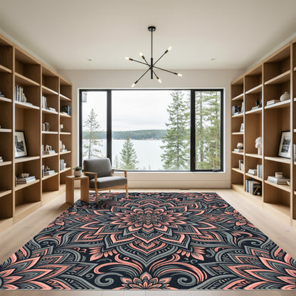 Elegant Dusty Rose Gray Floral Mandala Rug