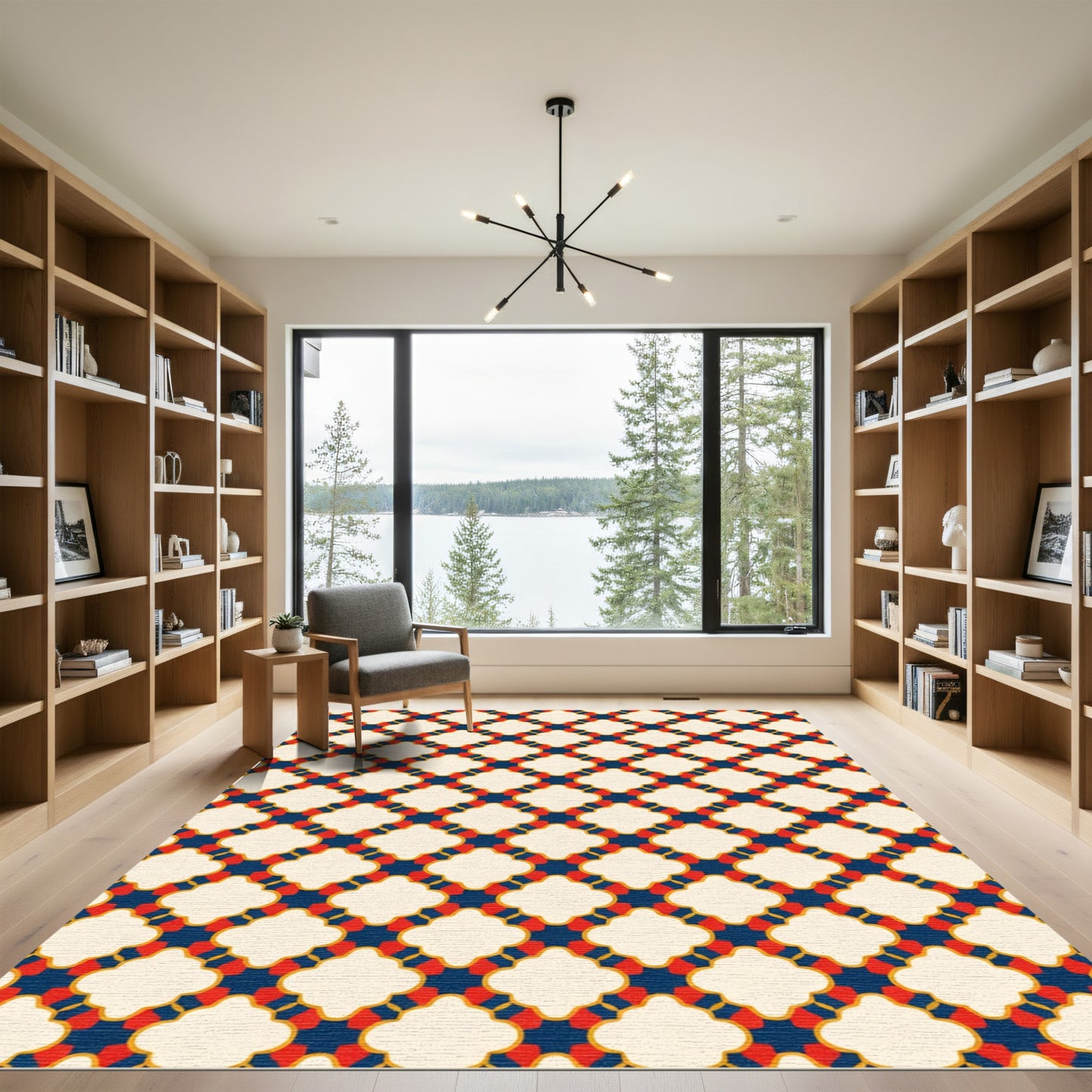 Crimson Blue Quatrefoil Lattice Rug