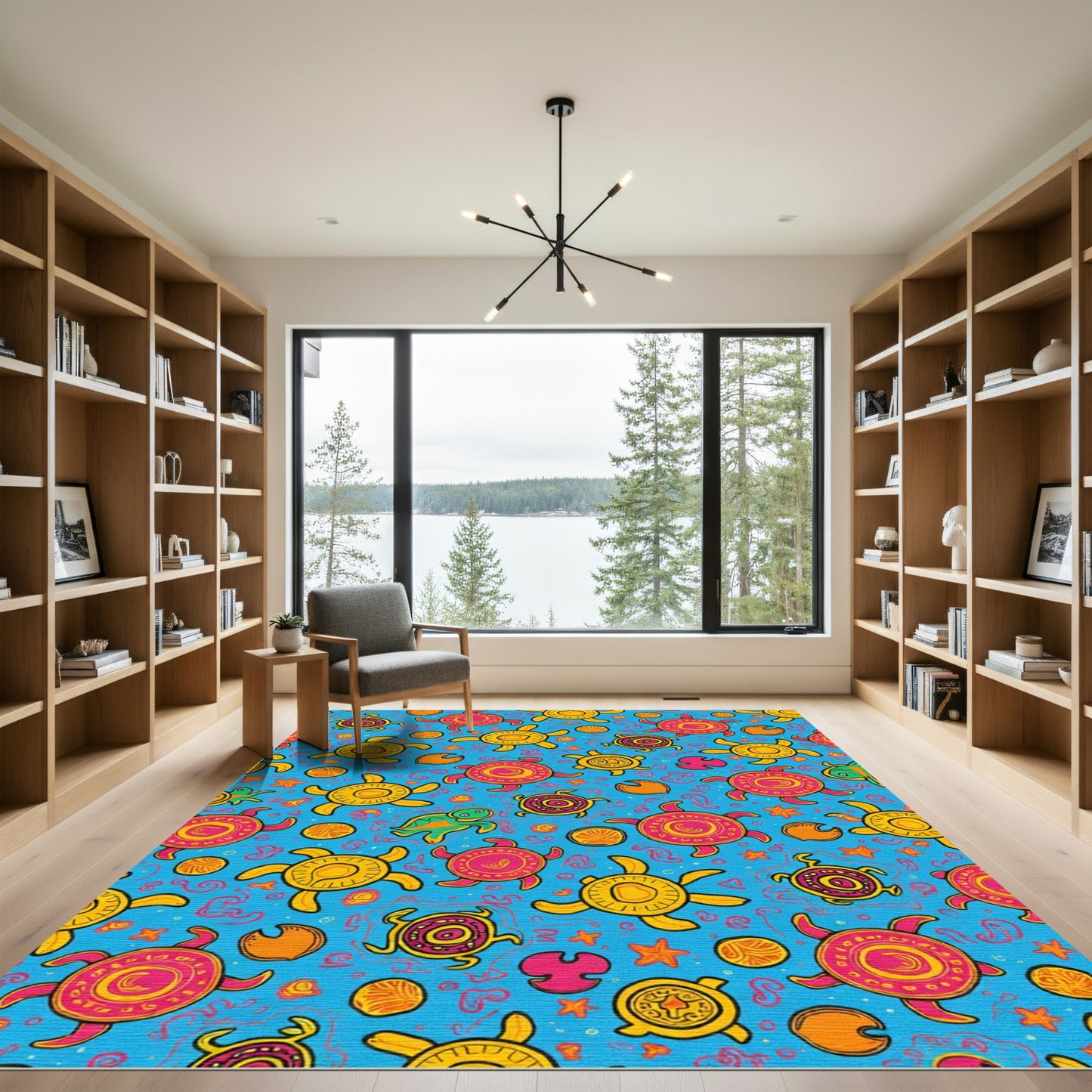 Bright Yellow Pink Turtle Theme Rug