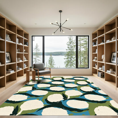Cream White Abstract Botanical Composition Rug