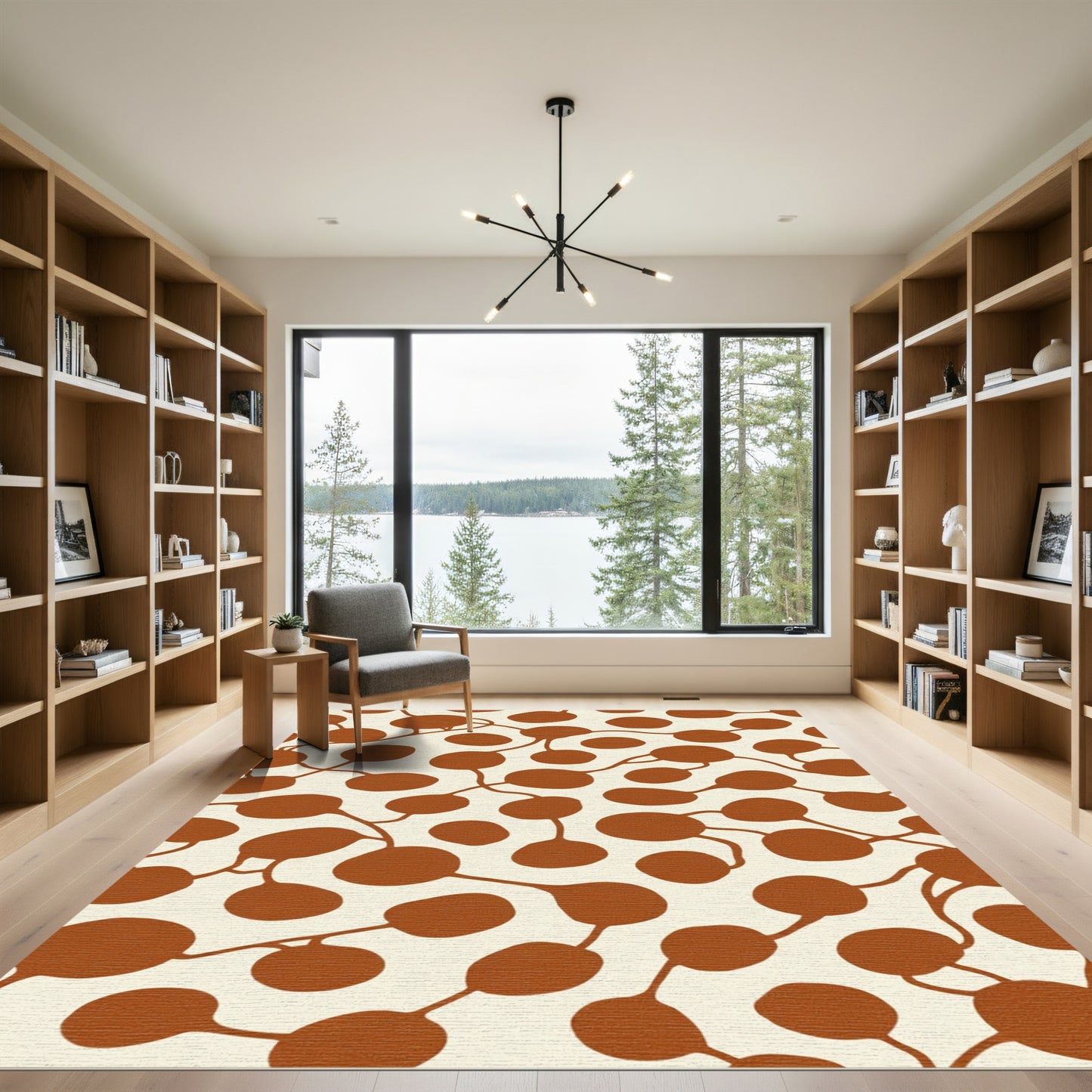 Rust Tan Organic Vine Cluster Rug