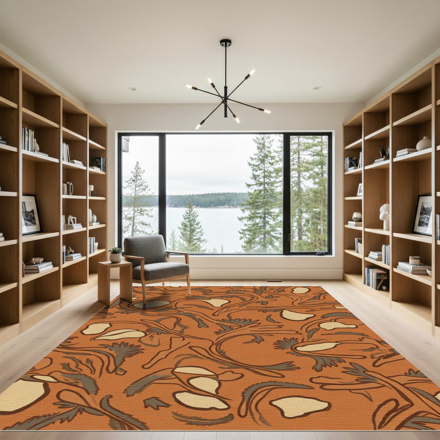 Orange Swirling Floral Vines Rug