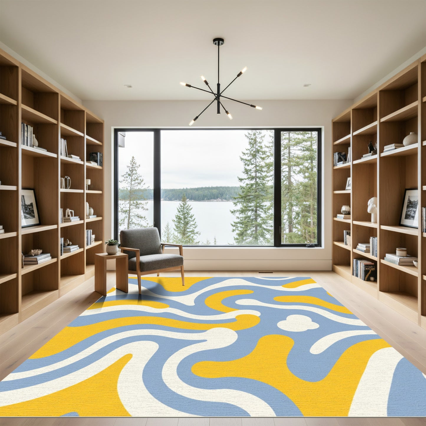 Retro Swirl Blue Yellow Cream Rug