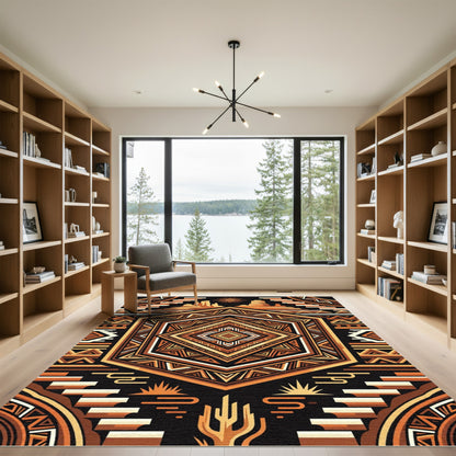 Geometric Southwestern Mesa Sun Terracotta Art Rug