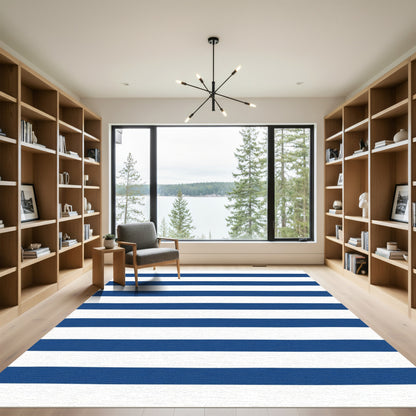 Bold Navy White Horizontal Lines Rug