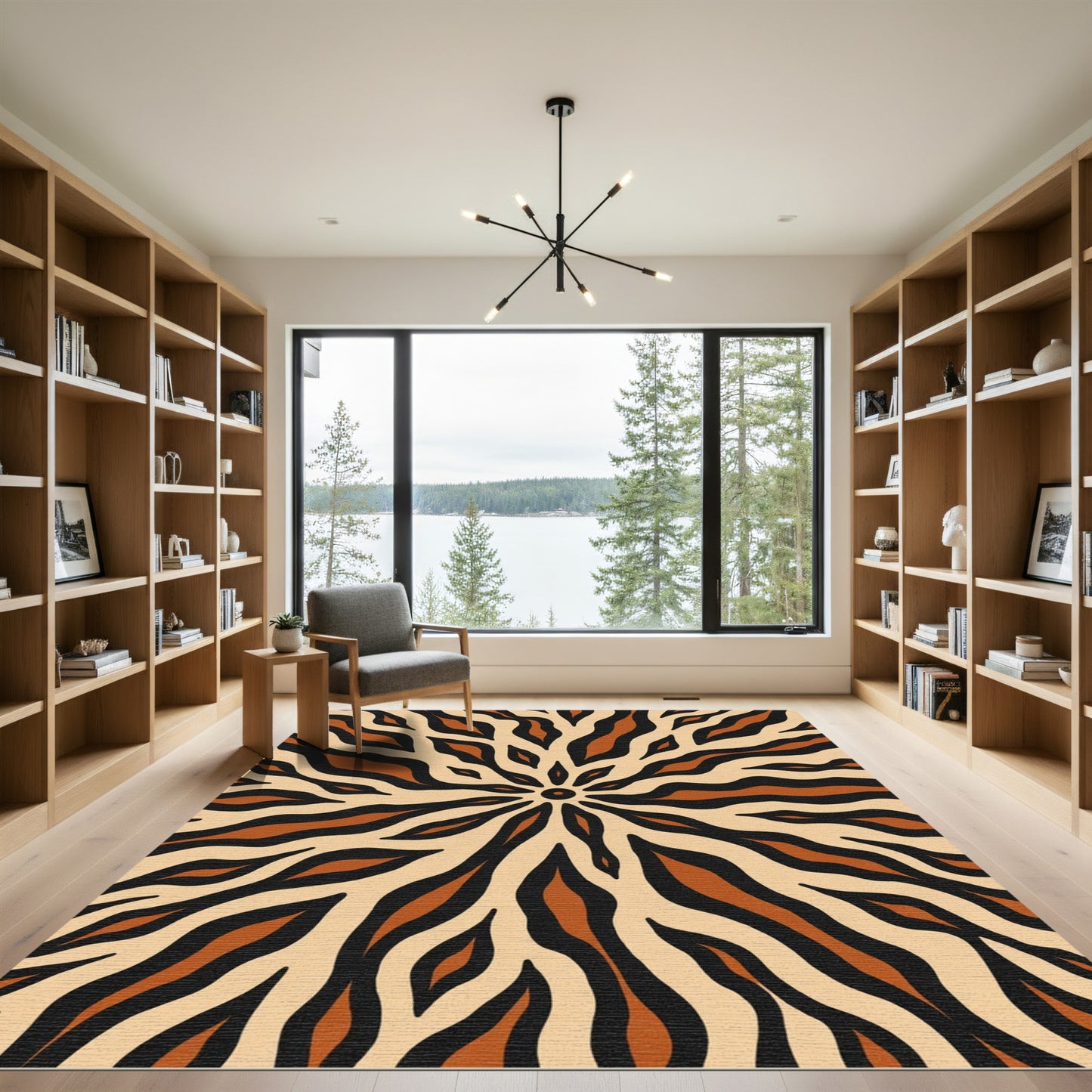 Brown Beige Outward Stripe Radiating Rug