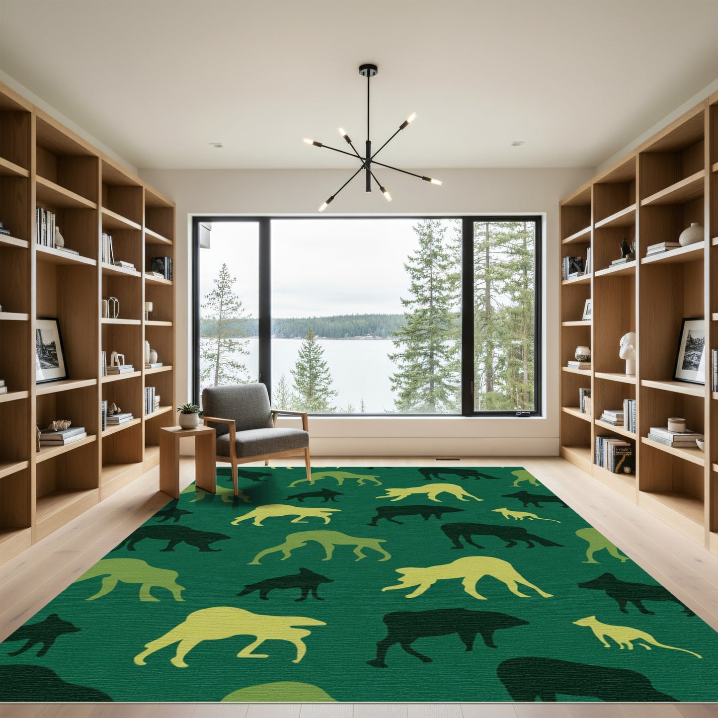 Earthy Green Woodland Animal Silhouettes Rug