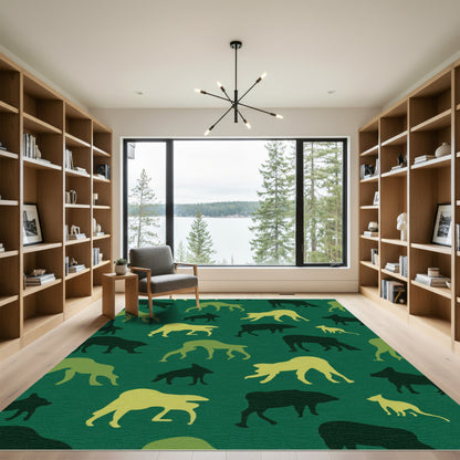 Earthy Green Woodland Animal Silhouettes Rug