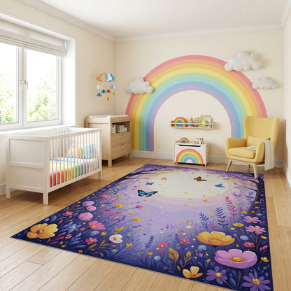 Whimsical Purple Forest Moon Butterflies Rug