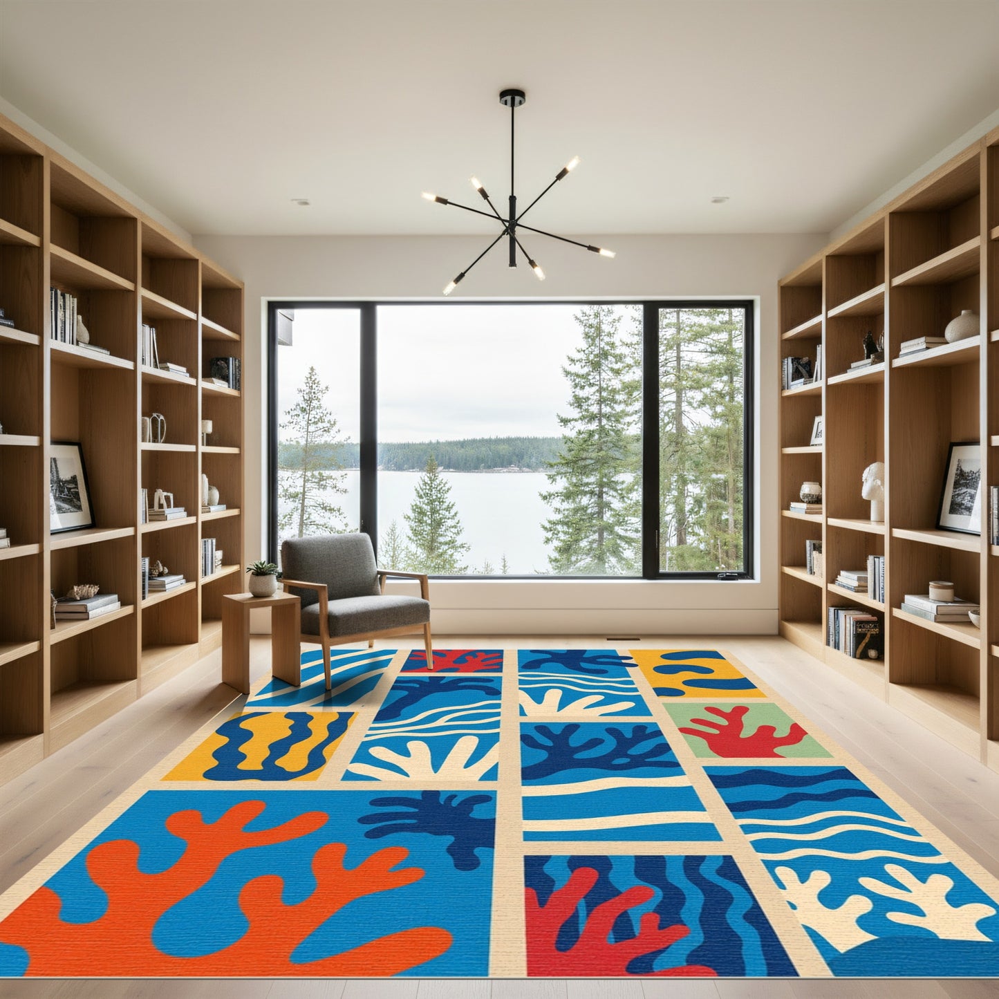 Abstract Corals Waves Yellow Blocks Rug