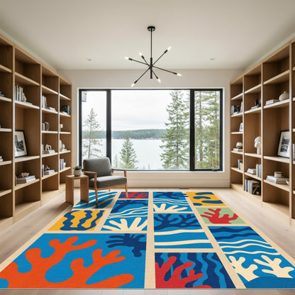 Abstract Corals Waves Yellow Blocks Rug