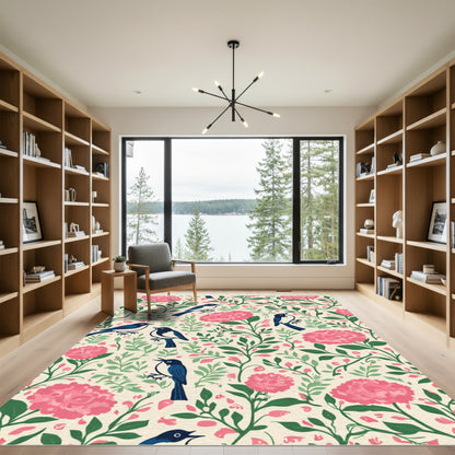 Pink Blossom Blue Bird Garden Rug
