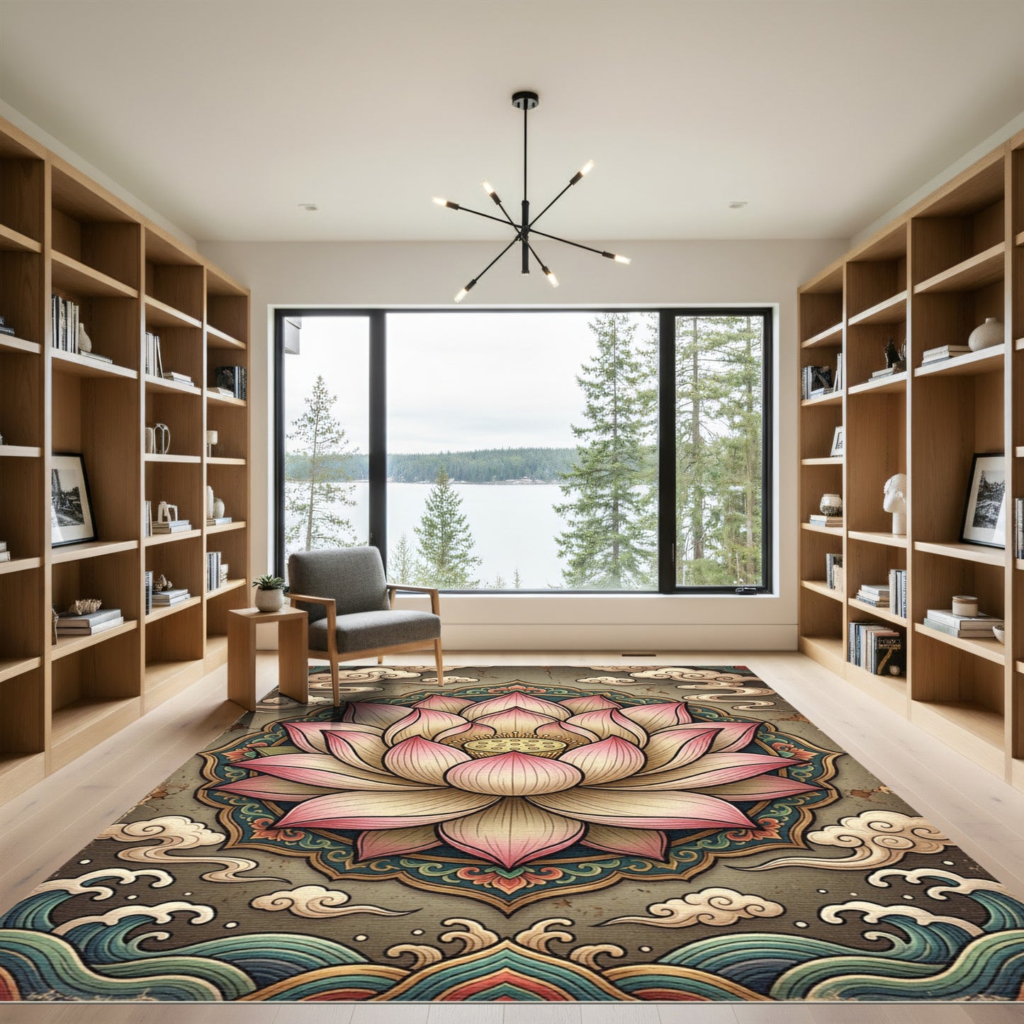 Pink Lotus Blossom Detailed Mandala Rug