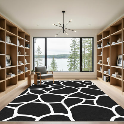 Black White Irregular Organic Shapes Rug