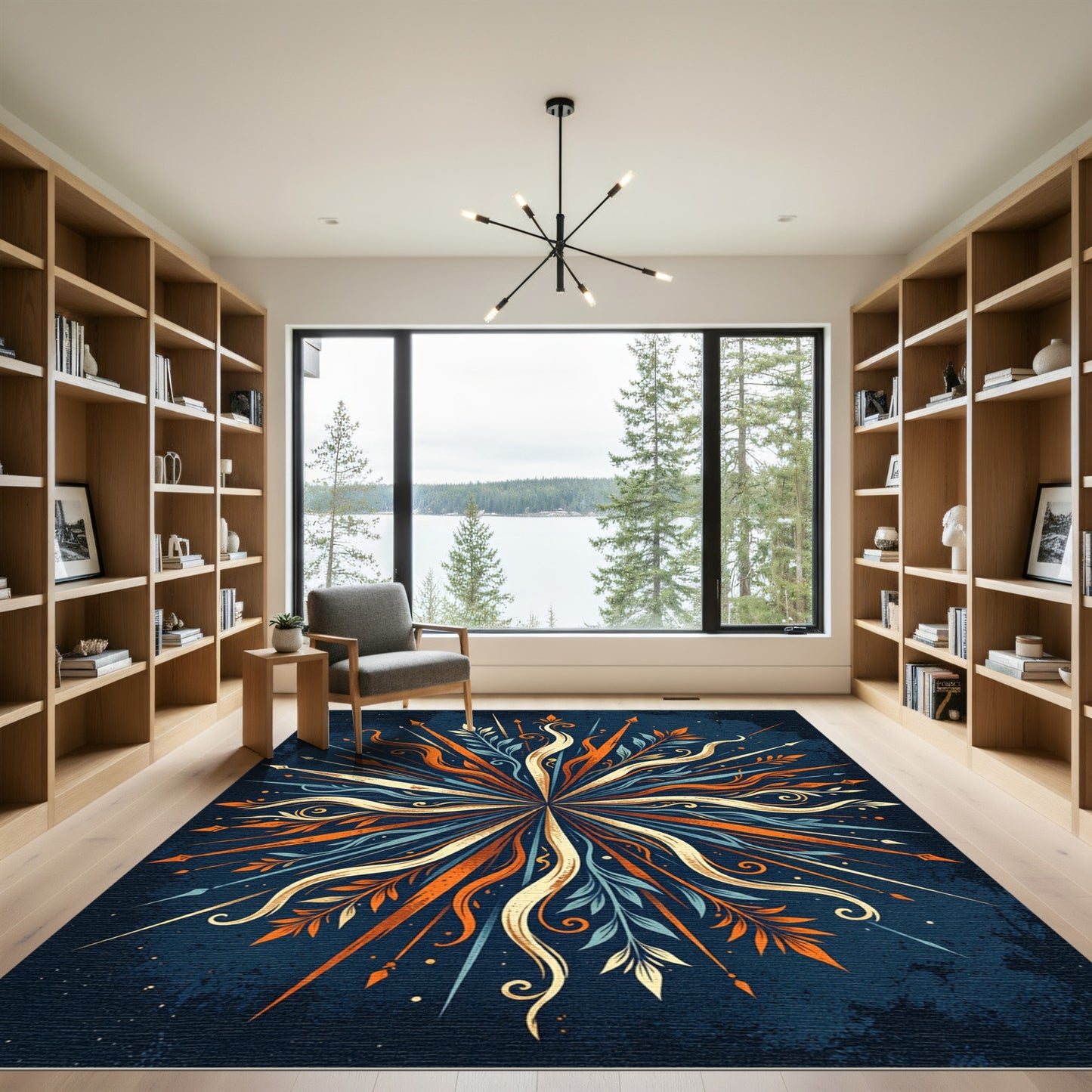 Radiant Orange Blue Floral Burst Rug