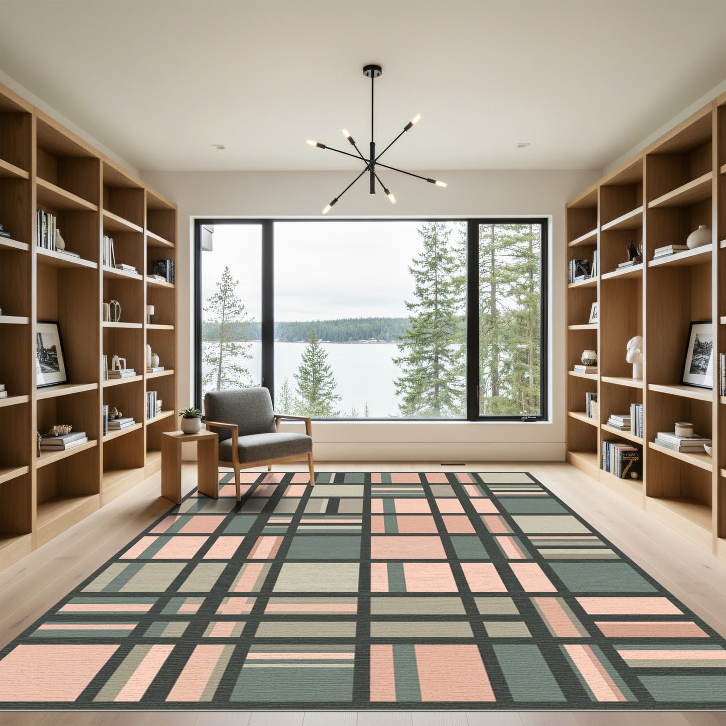 Subtle Peach Gray Plaid Composition Rug