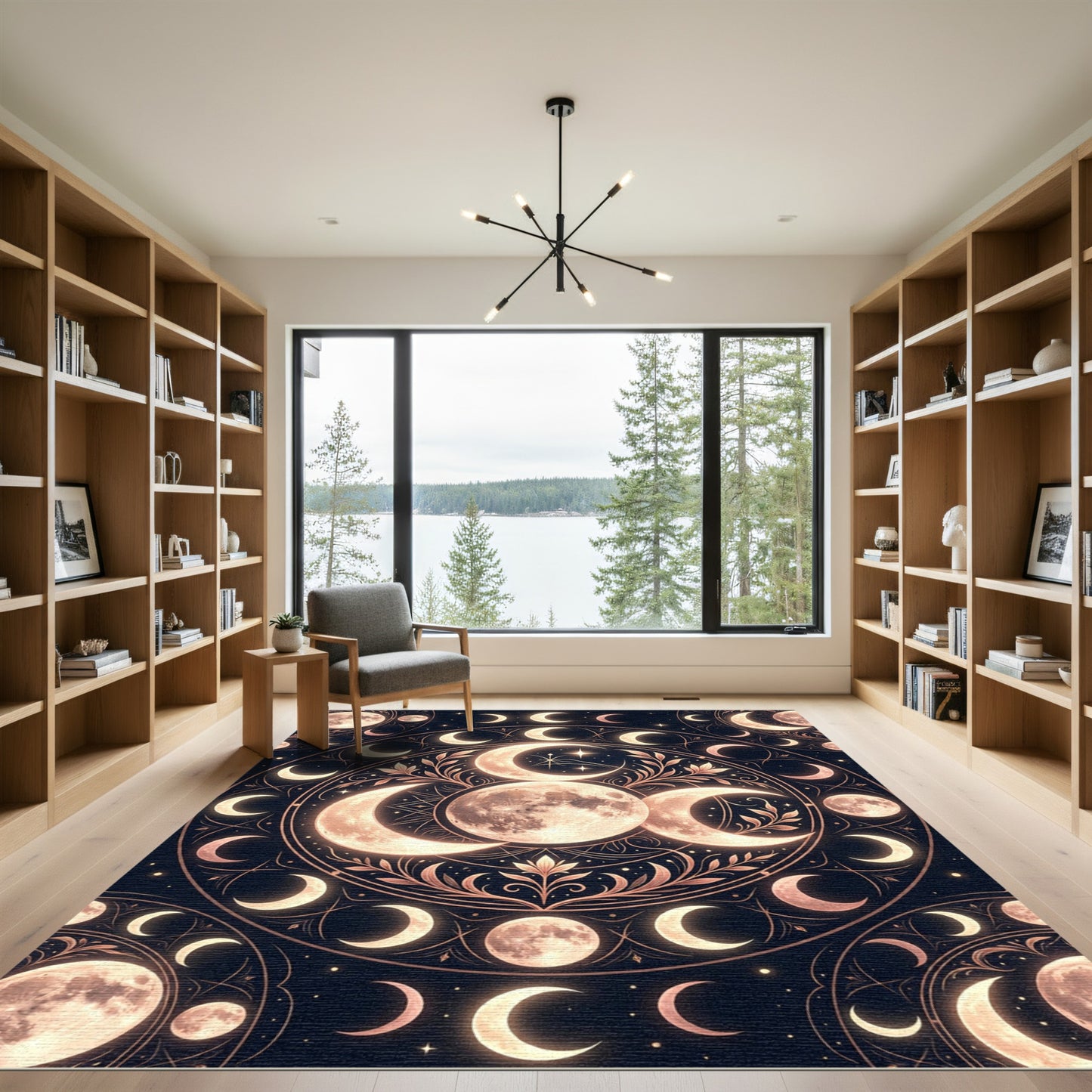 Celestial Golden Moon Phase Mandala Rug