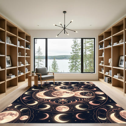 Celestial Golden Moon Phase Mandala Rug