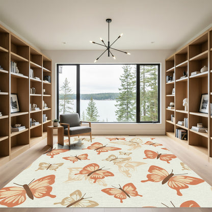 Warm Coral Butterfly Meadow Rug