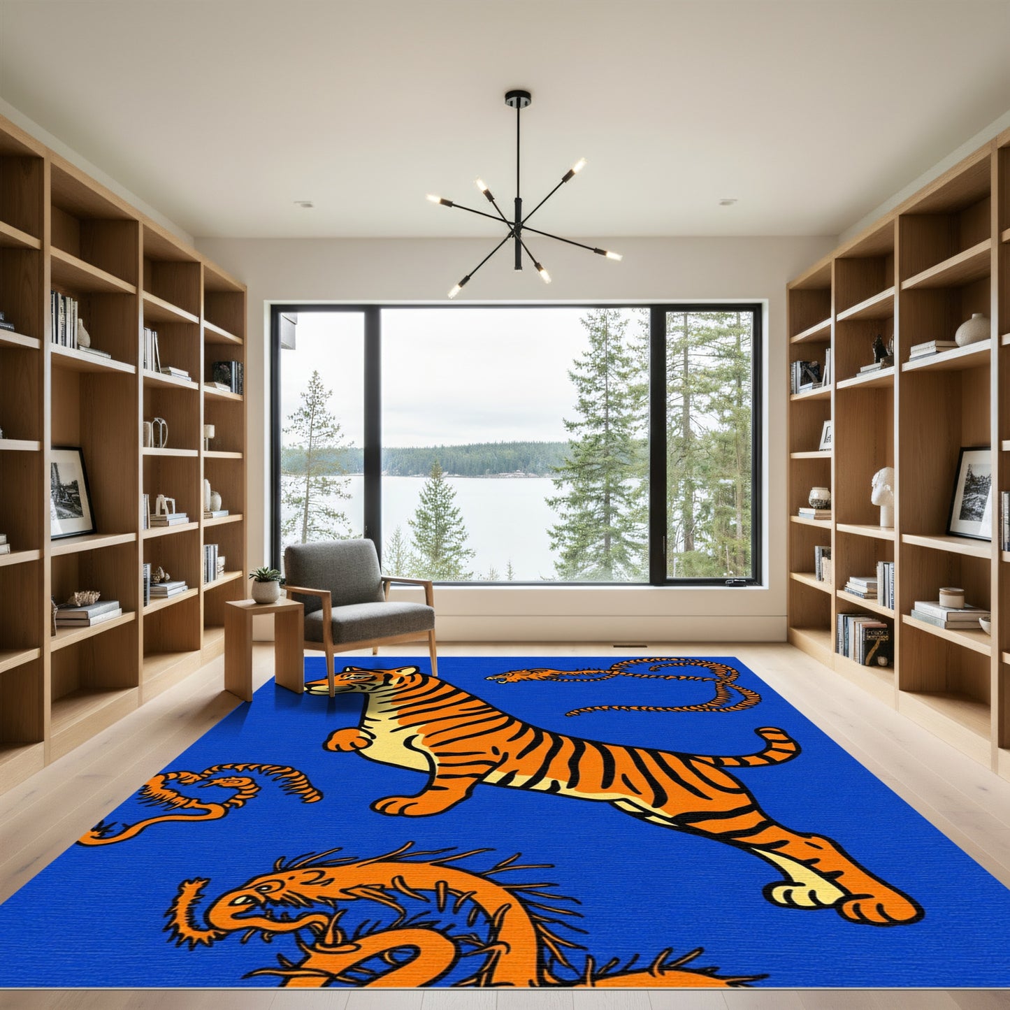 Orange Tiger With Dragon Companions Rug