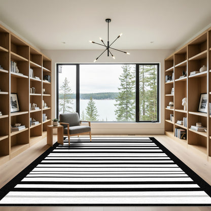 Modern Black White Gray Striped Rug