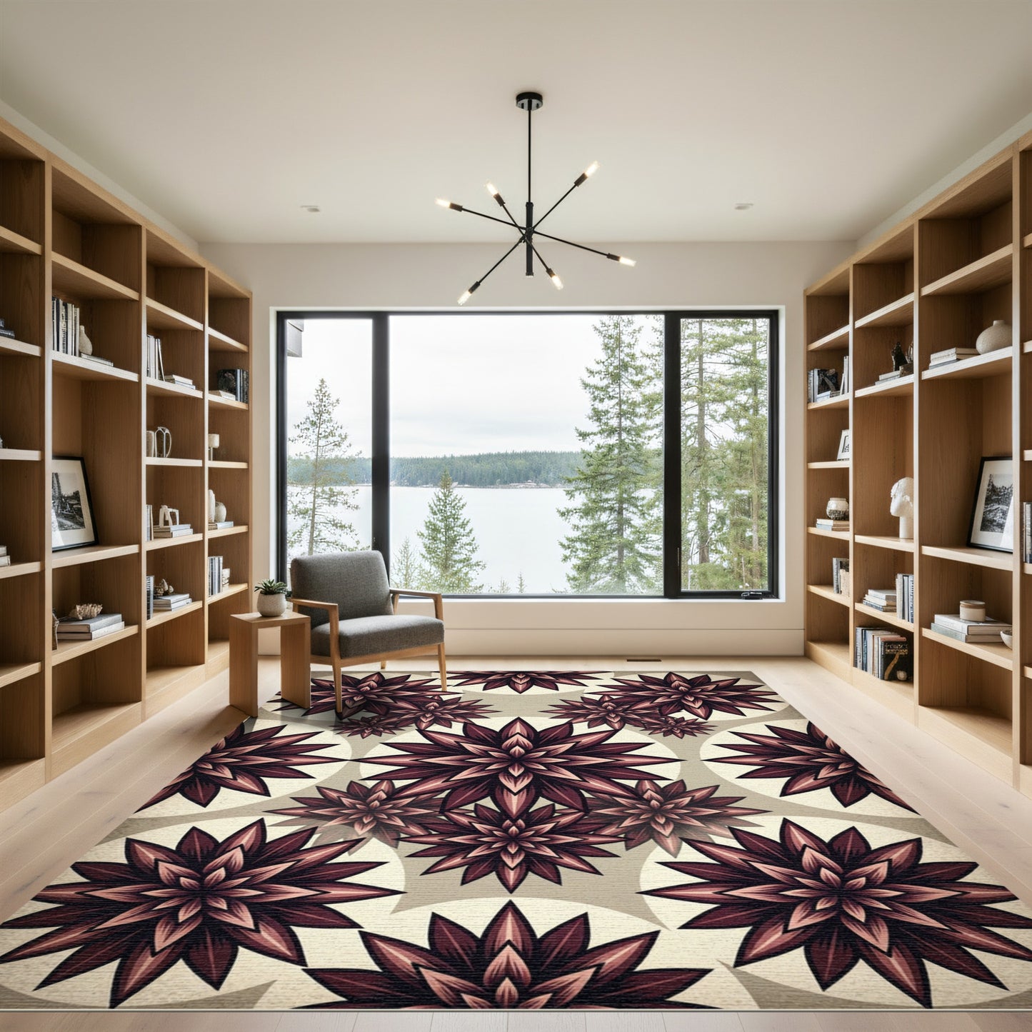 Burgundy Floral Botanical Geometric Medallion Rug