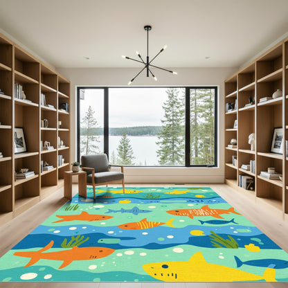 Whimsical Aquatic Shark School Rug