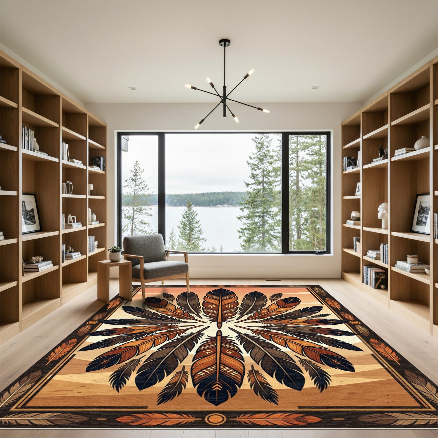 Earthen Feather Mandala Sunset Accent Rug