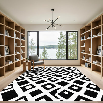 Bold Black White Diamond Overlay Rug