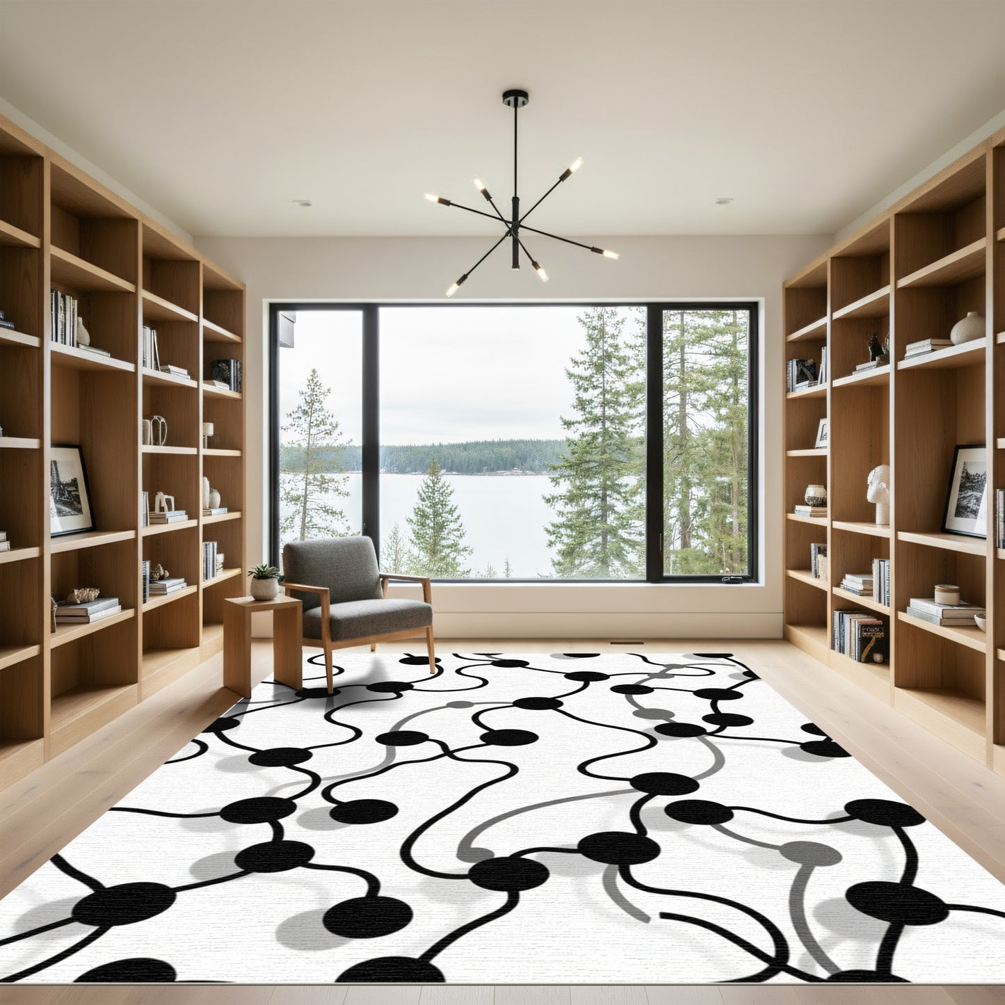 Black And White Node Network Rug
