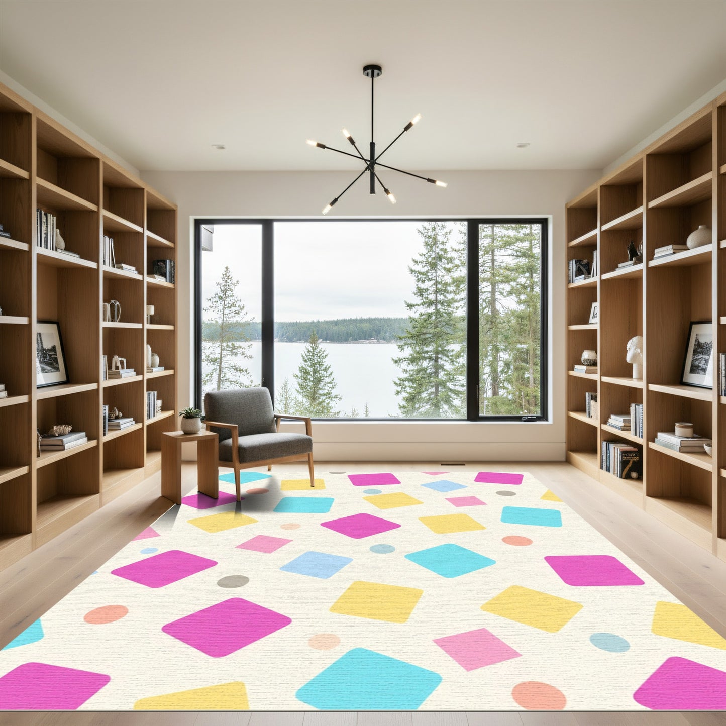 Playful Muted Square Scattered Compositions Rug