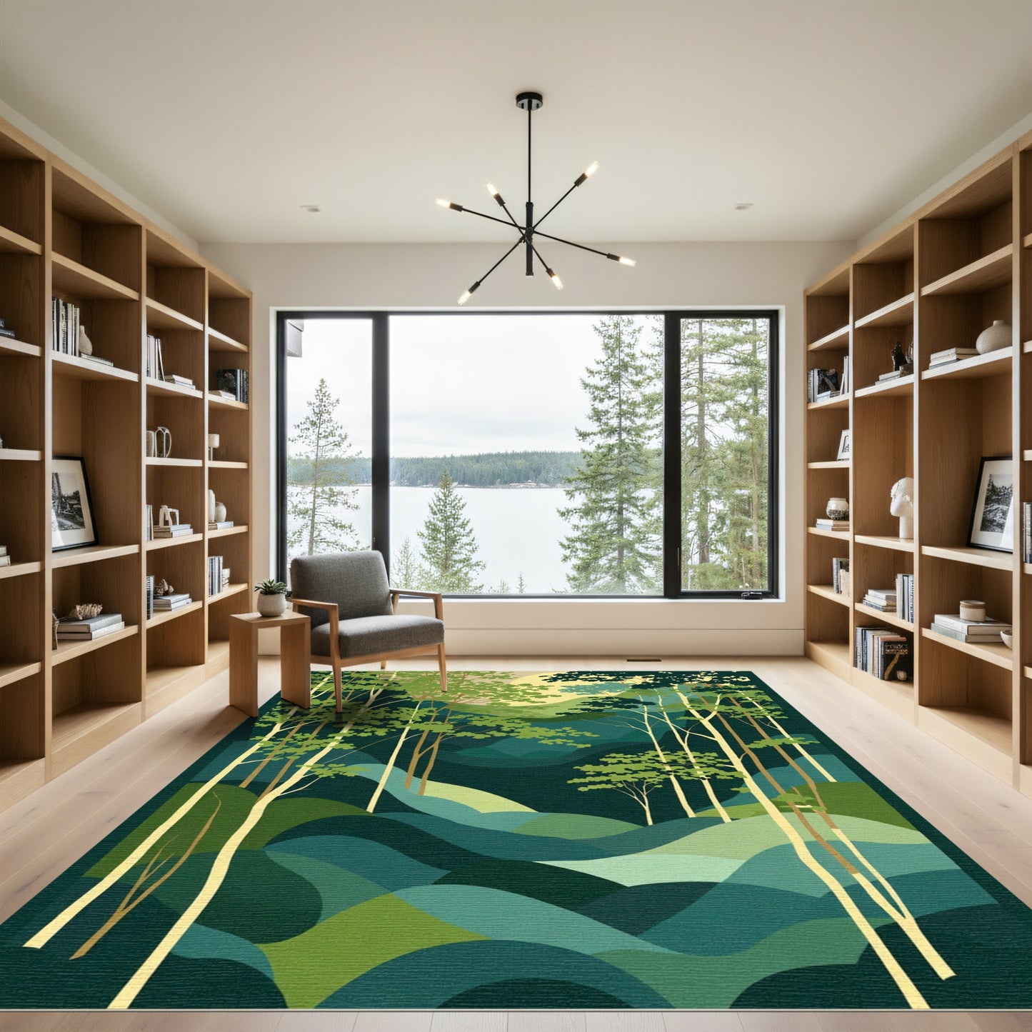 Emerald Forest Landscape Sunlit Hills Rug