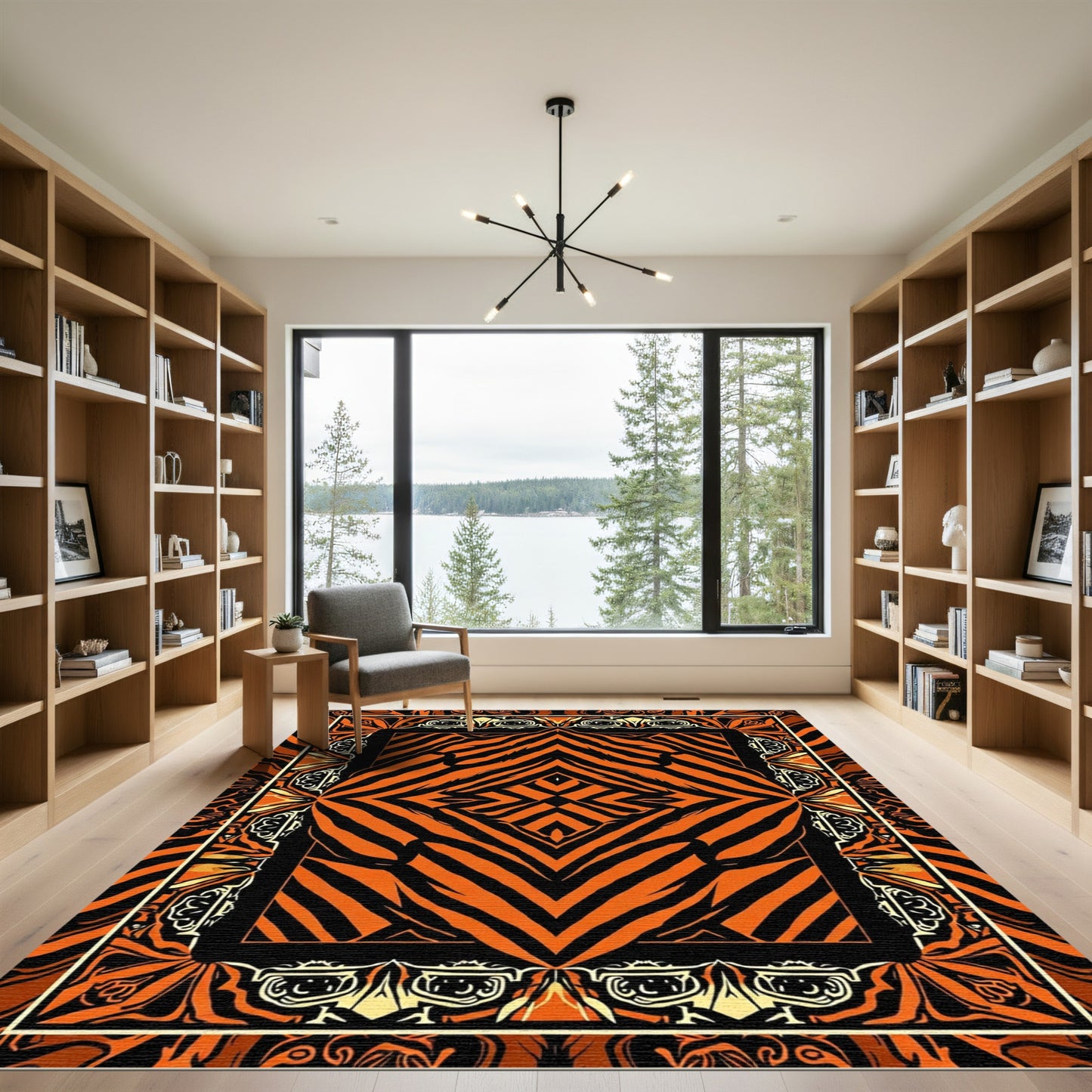 Bold Orange Black Tiger Stripes Rug