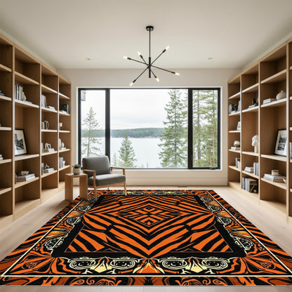 Bold Orange Black Tiger Stripes Rug