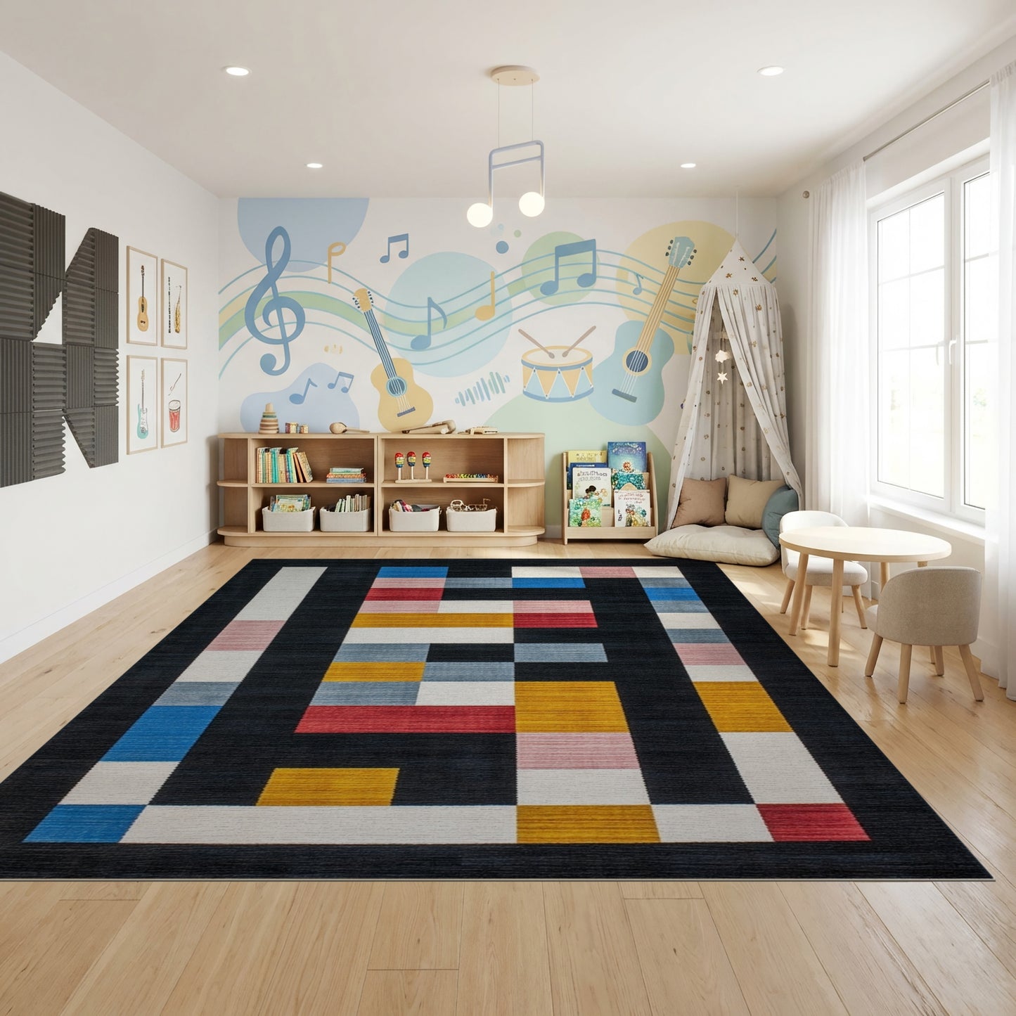Modern Multicolor Geometric Blocks Rug