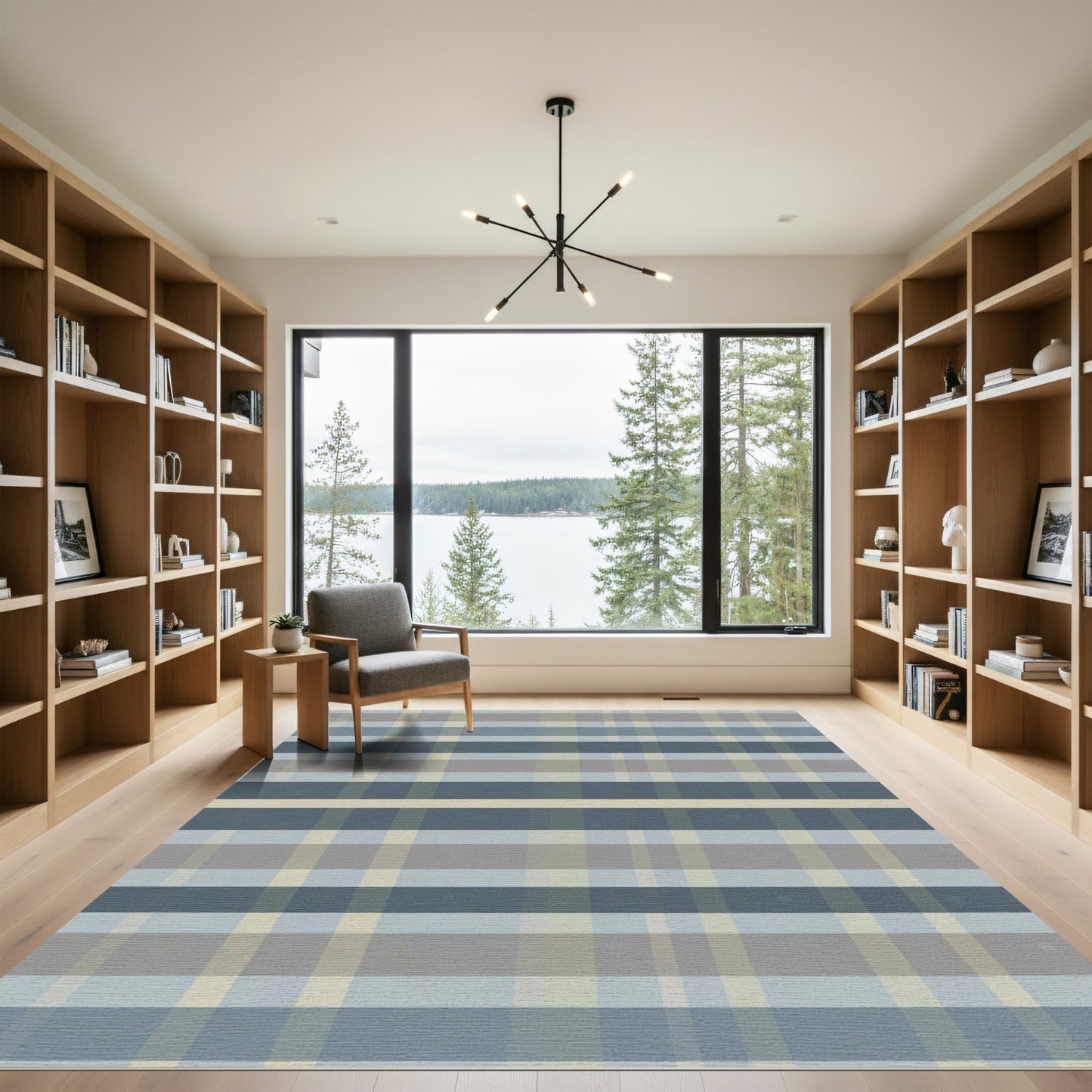 Soft Blue Tan Plaid Stripes Rug