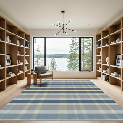 Soft Blue Tan Plaid Stripes Rug