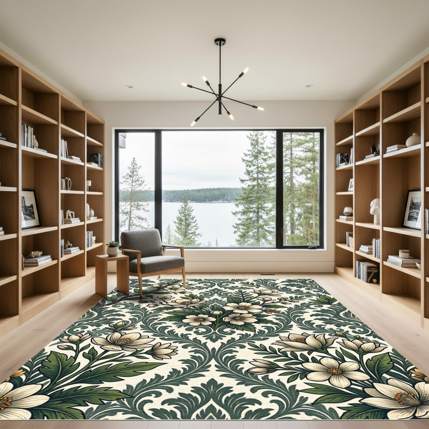 Sage Floral Damask Botanical Art Rug