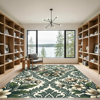 Sage Floral Damask Botanical Art Rug