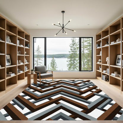 Modern Brown and Gray Geometric Zigzag Rug