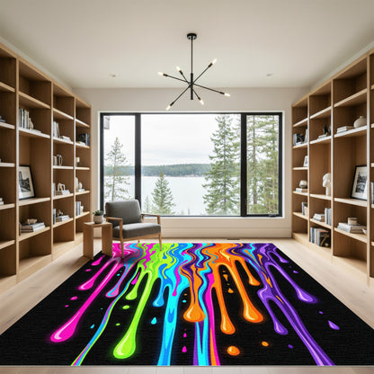 Vibrant Neon Liquid Rainbow Abstract Flow Rug