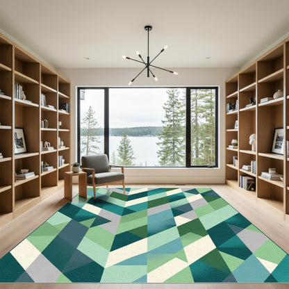 Geometric Teal Diamond Chevron Rug