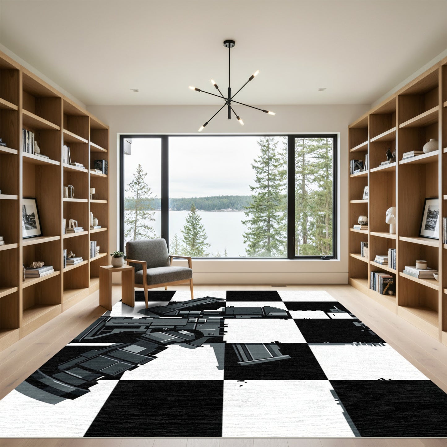 Gray Mechanical Chess Squares Rug
